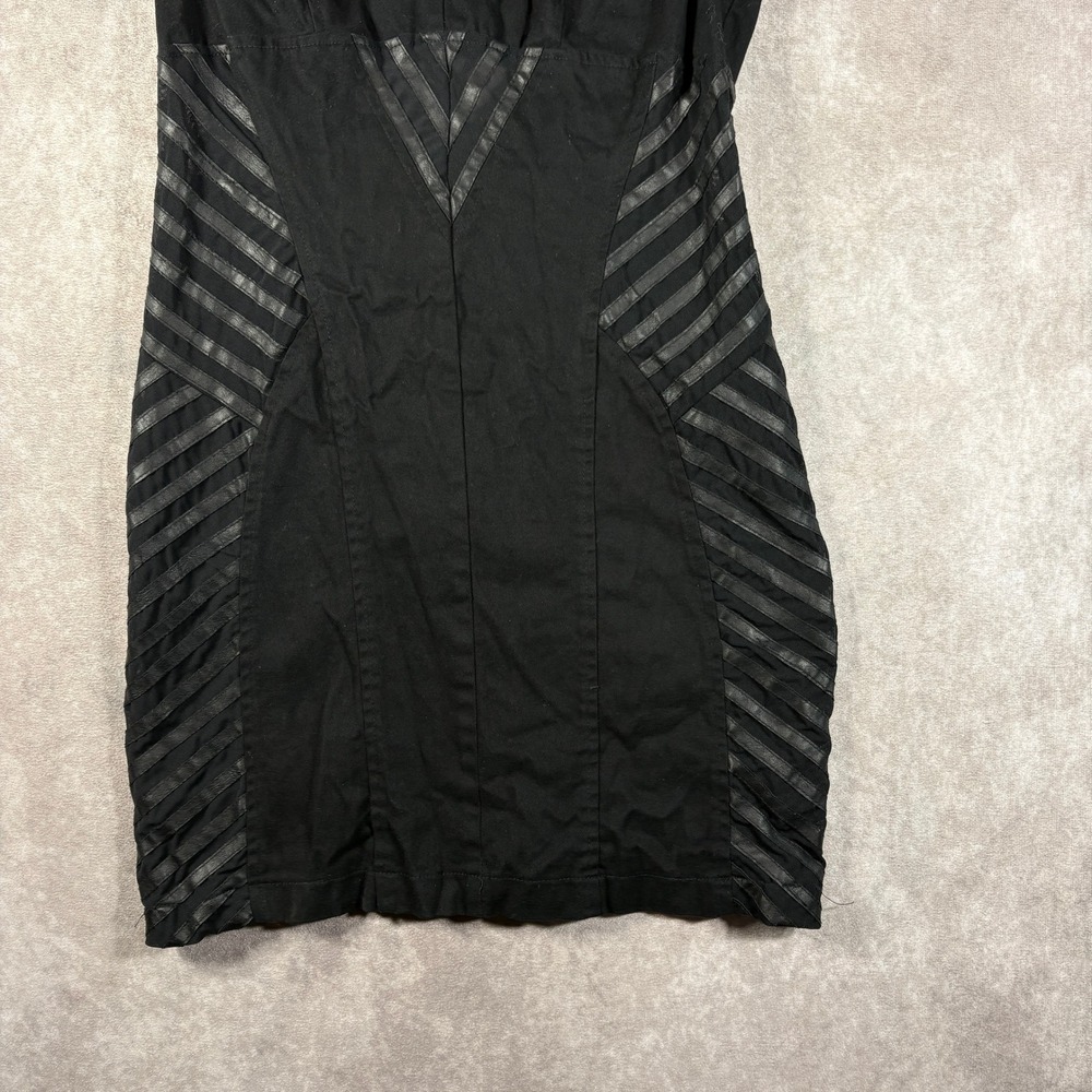 Lip Service Bodycon Dress Womens L Black Mini Mesh Faux Leather Cutout Goth Club - Picture 3 of 9